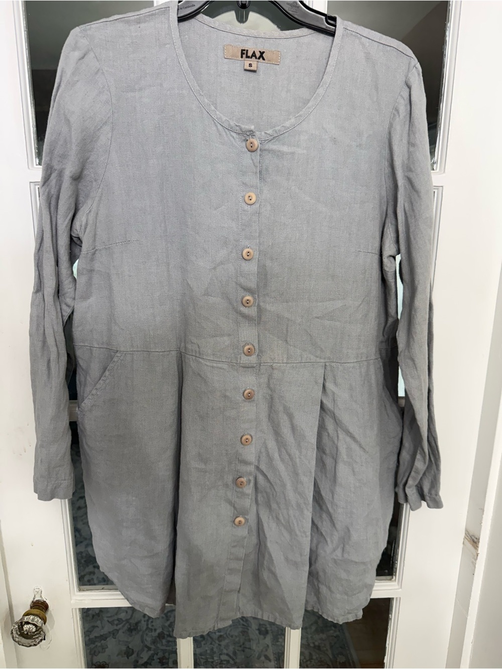 Flax Blue Linen Tunic button front Pockets Size small Lagenlook